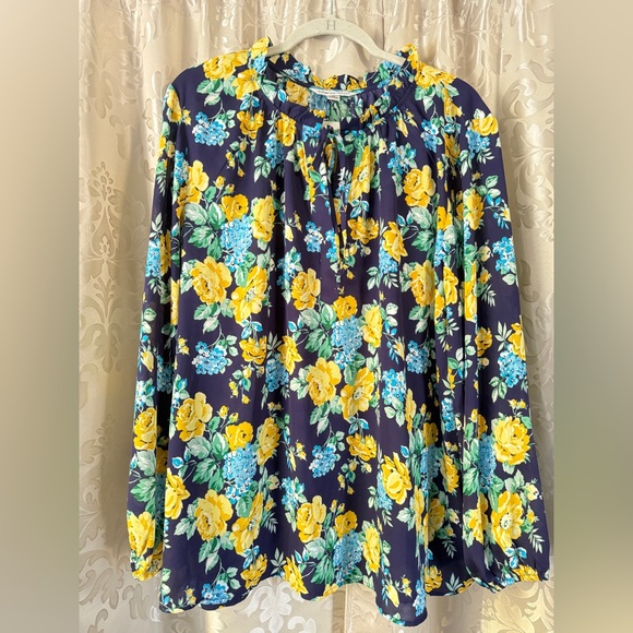 Counterparts Tops - Counterparts Floral Blouse - Yellow and Blue